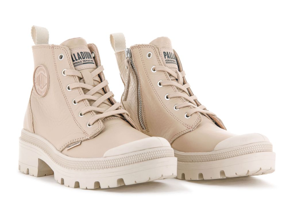 Botas Palladium Pallabase Leather Mujer Beige | BO9574628